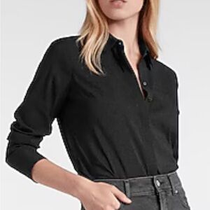 Express Black Satin Portofino Long Sleeve Blouse Size Medium